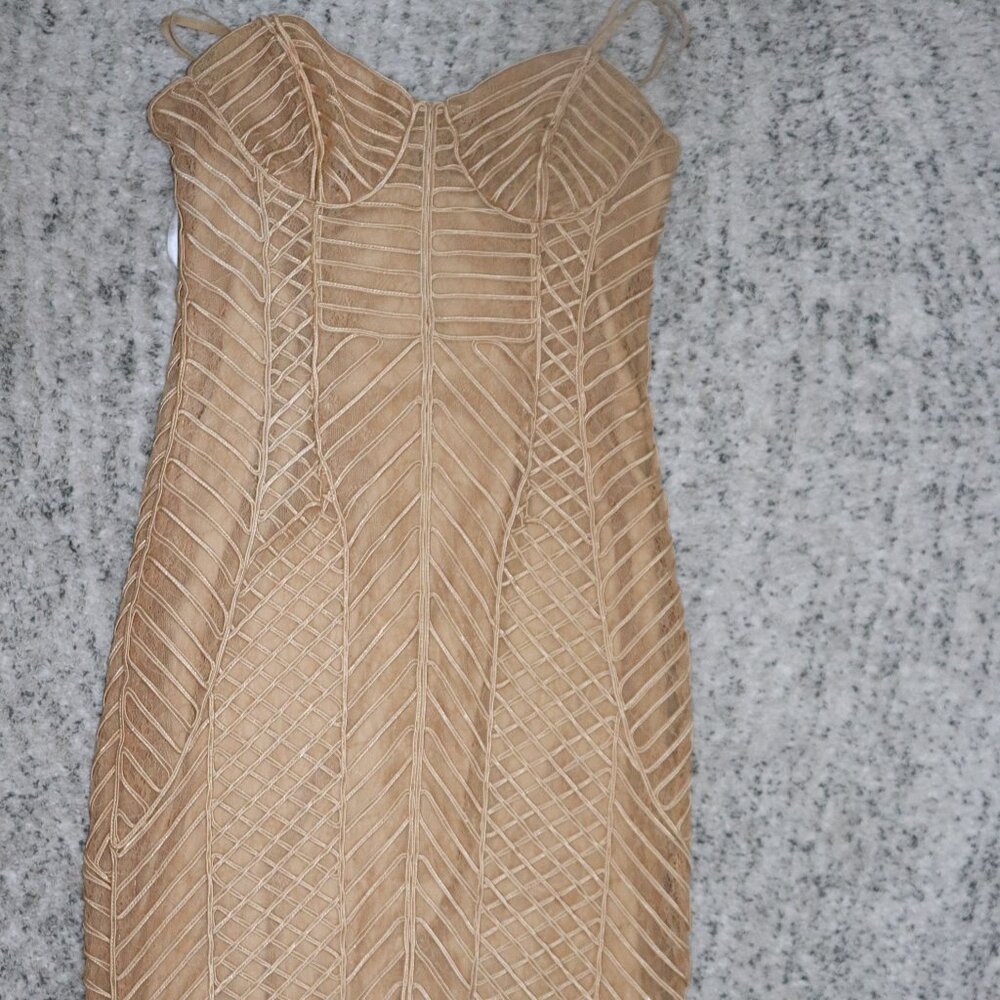 AXEL EMBELLISHED GUESS BY MARCIANO STRAPLESS GOLD DRESS